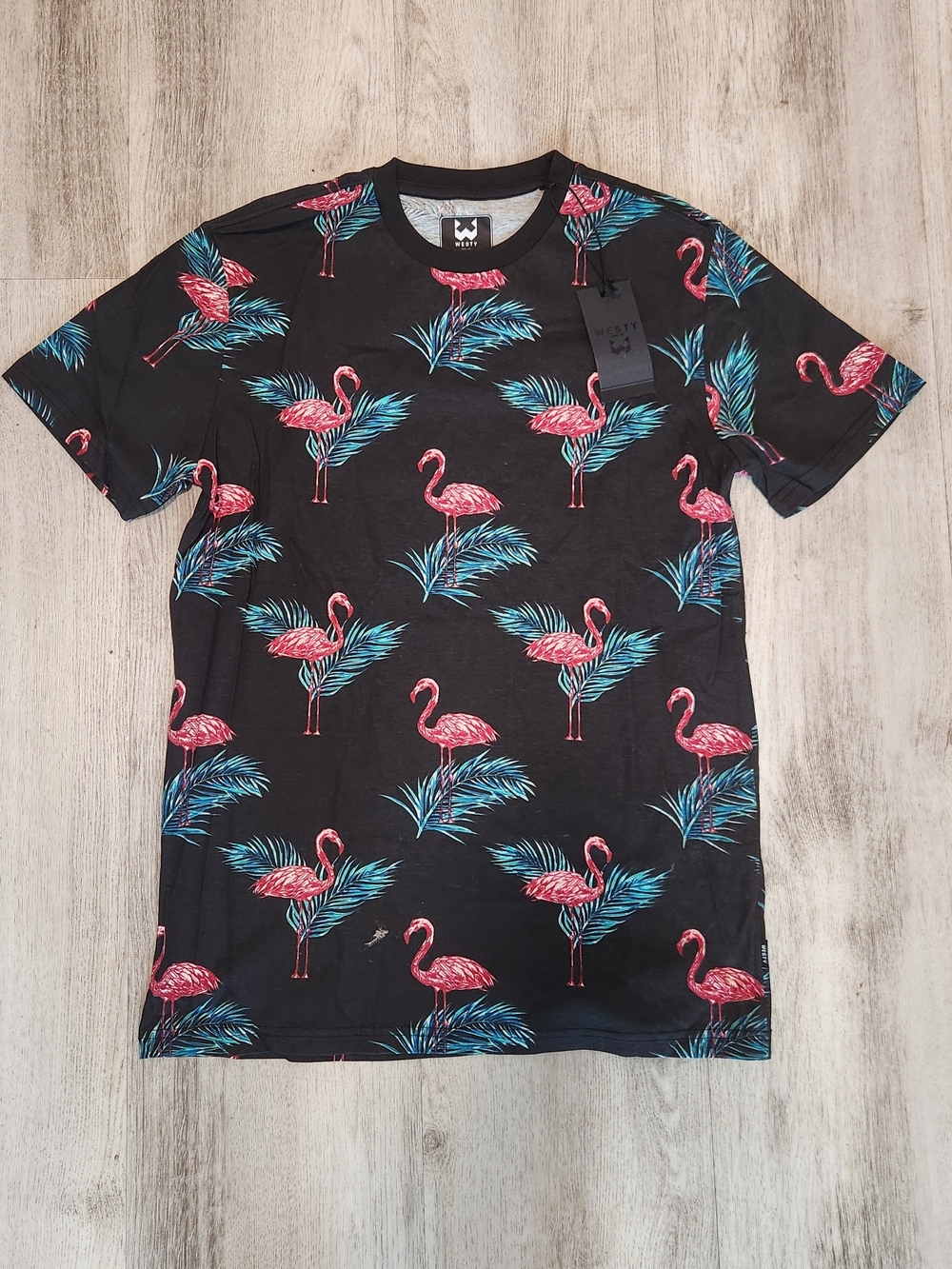 Men's Black Flamingo Print Short Sleeve Tee